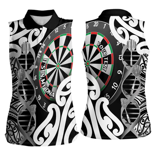 Personalised New Zealand Darts Women Sleeveless Polo Shirt Aotearoa Maori Its In My DNA Black - Aussie Hoodie
