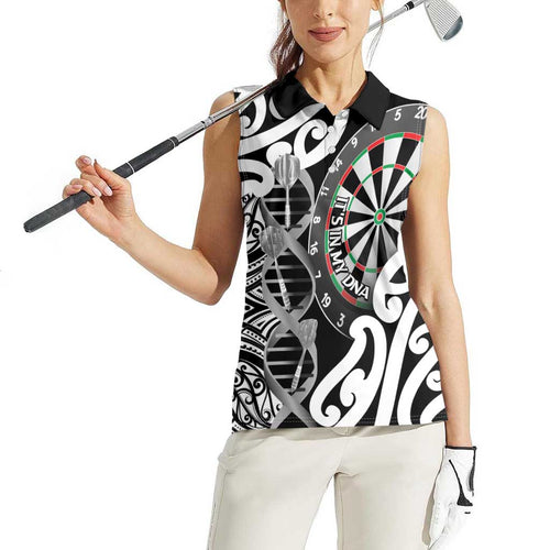 Personalised New Zealand Darts Women Sleeveless Polo Shirt Aotearoa Maori Its In My DNA Black - Aussie Hoodie