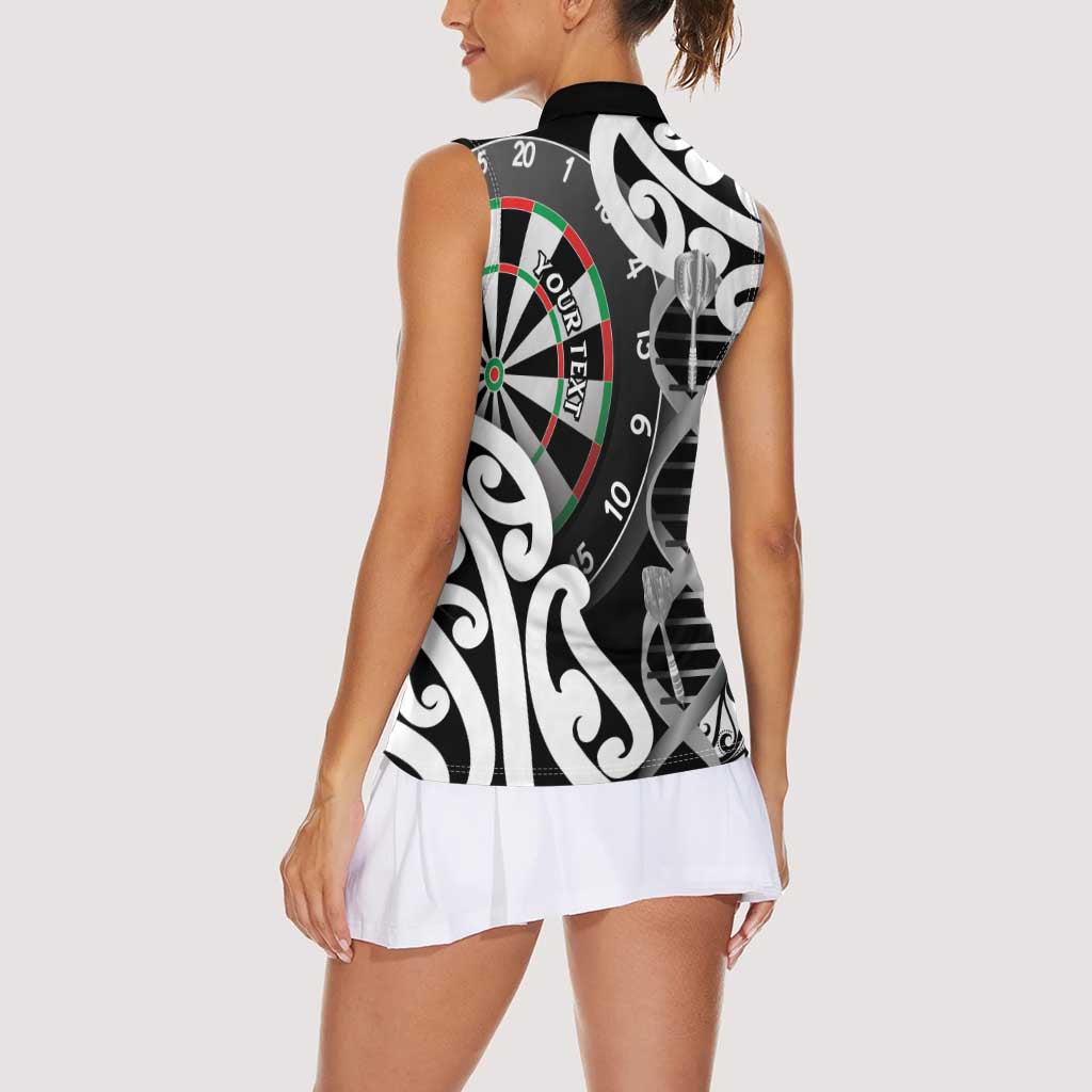 Personalised New Zealand Darts Women Sleeveless Polo Shirt Aotearoa Maori Its In My DNA Black - Aussie Hoodie