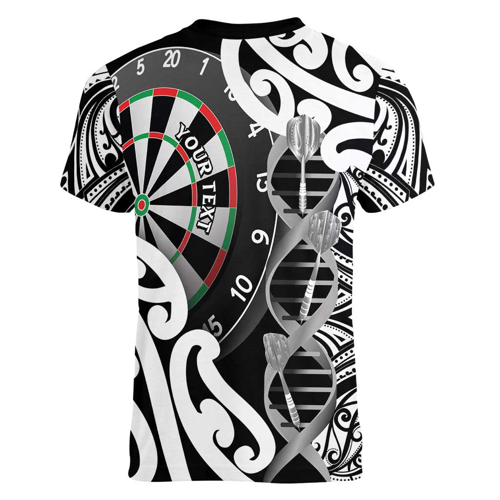 Personalised New Zealand Darts Women V-Neck T-Shirt Aotearoa Maori Its In My DNA Black - Aussie Hoodie