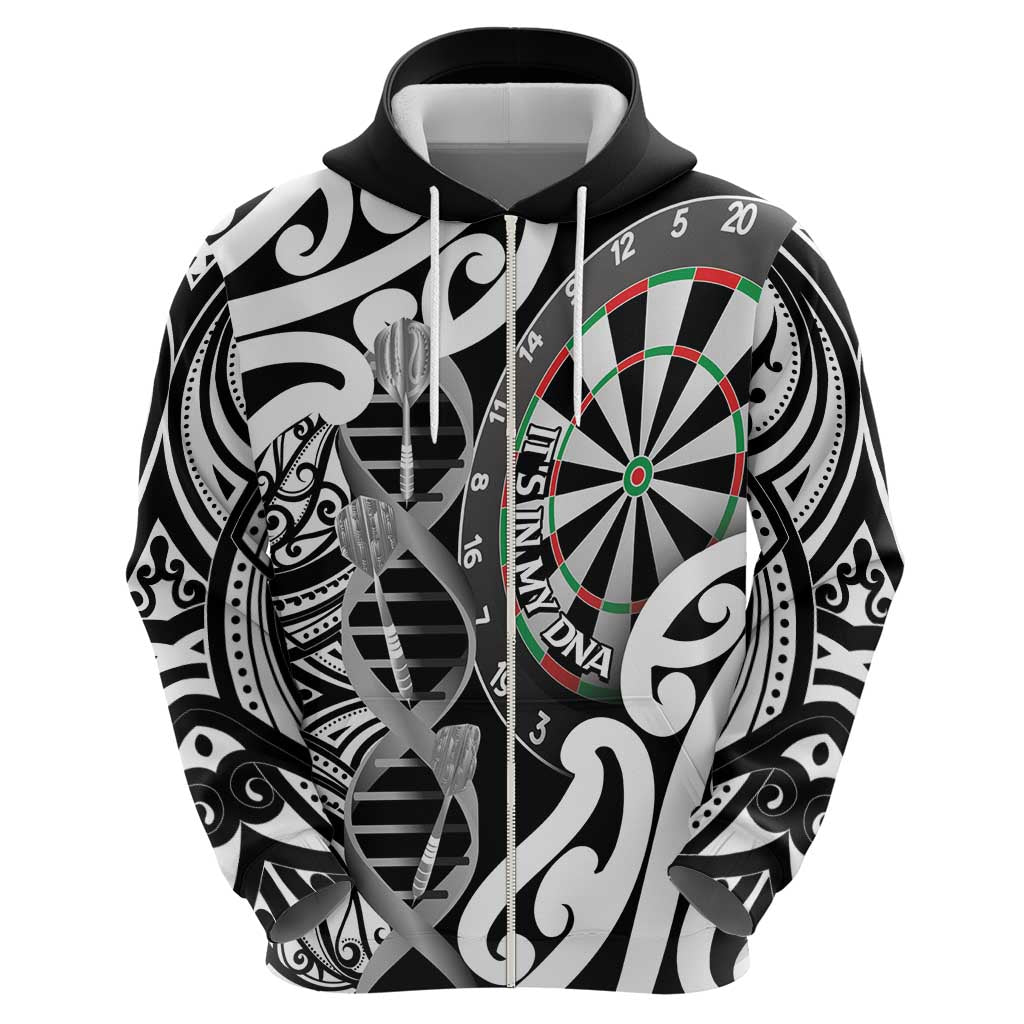 Personalised New Zealand Darts Zip Hoodie Aotearoa Maori Its In My DNA Black - Aussie Hoodie