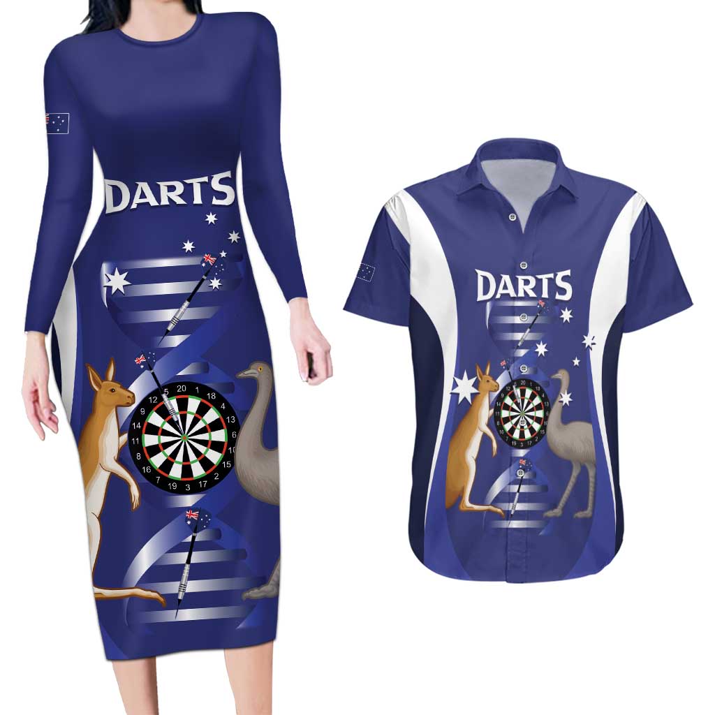 Personalised Australia Darts Couples Matching Long Sleeve Bodycon Dress and Hawaiian Shirt Aussie Its In My DNA Flag Color - Aussie Hoodie