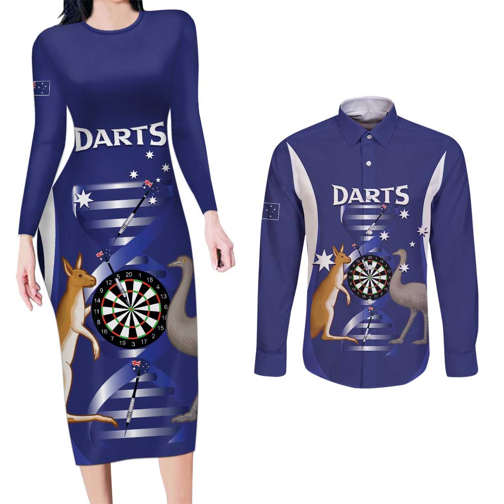Personalised Australia Darts Couples Matching Long Sleeve Bodycon Dress and Long Sleeve Button Shirt Aussie Its In My DNA Flag Color - Aussie Hoodie