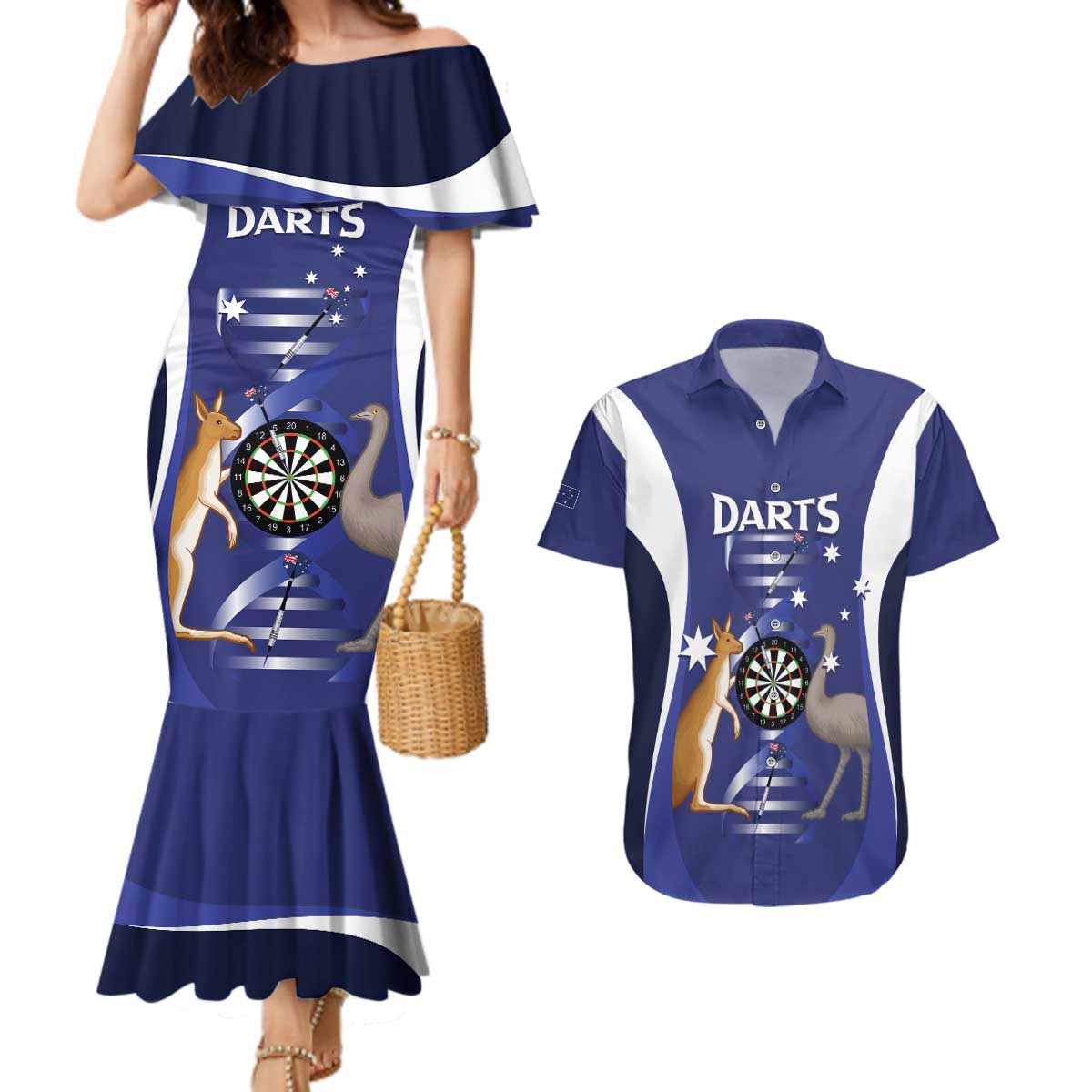 Personalised Australia Darts Couples Matching Mermaid Dress and Hawaiian Shirt Aussie Its In My DNA Flag Color - Aussie Hoodie
