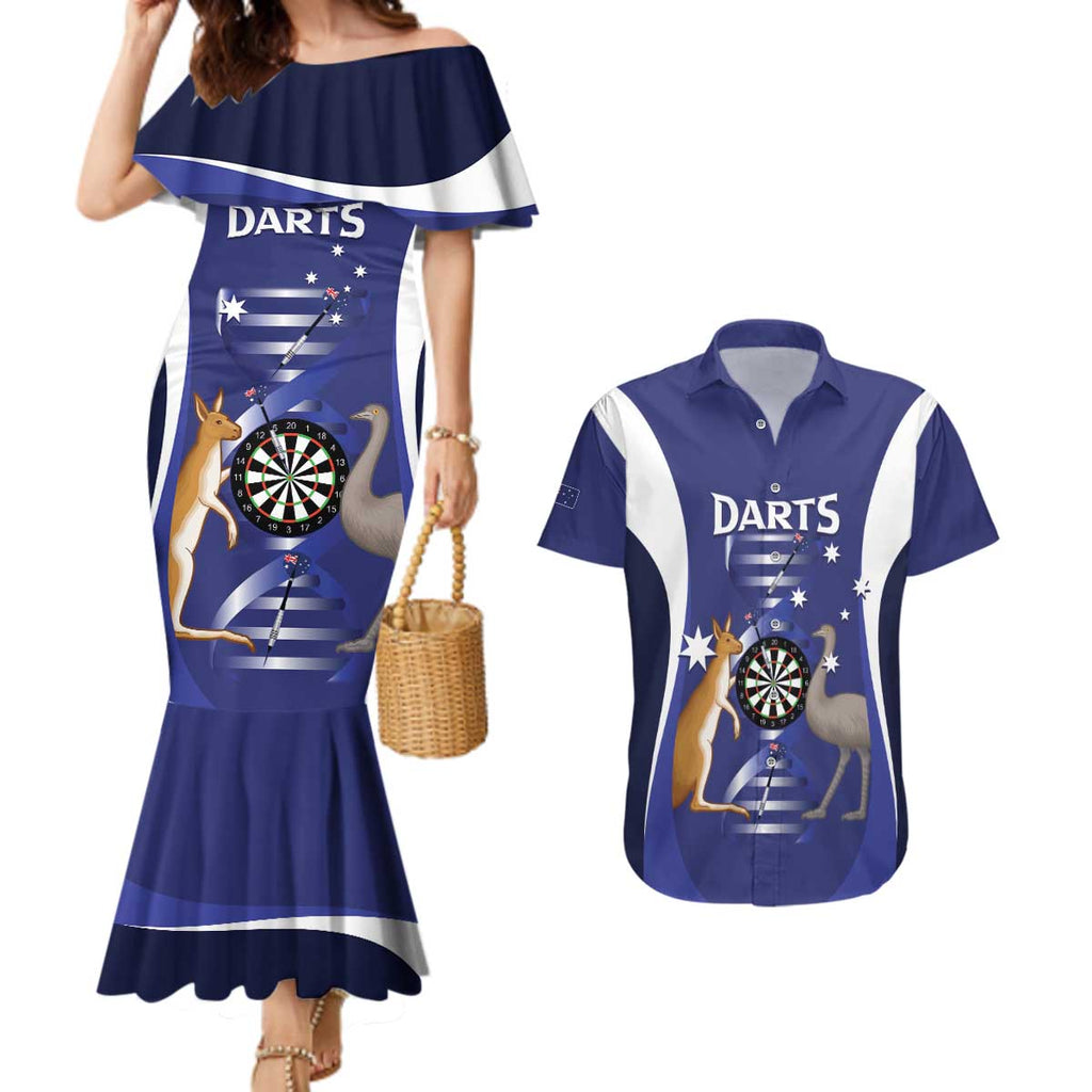 Personalised Australia Darts Couples Matching Mermaid Dress and Hawaiian Shirt Aussie Its In My DNA Flag Color - Aussie Hoodie