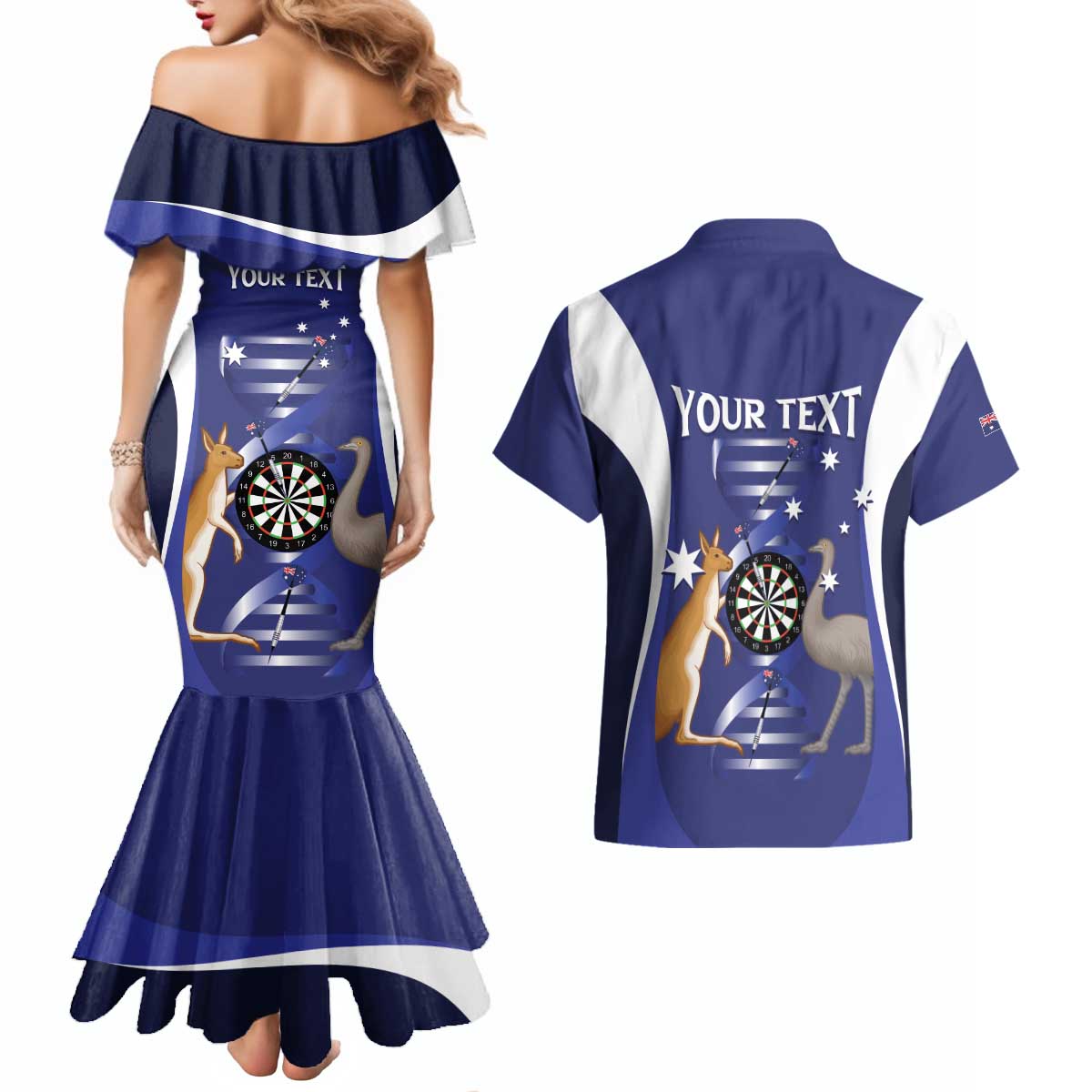 Personalised Australia Darts Couples Matching Mermaid Dress and Hawaiian Shirt Aussie Its In My DNA Flag Color - Aussie Hoodie