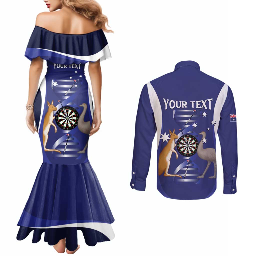 Personalised Australia Darts Couples Matching Mermaid Dress and Long Sleeve Button Shirt Aussie Its In My DNA Flag Color - Aussie Hoodie