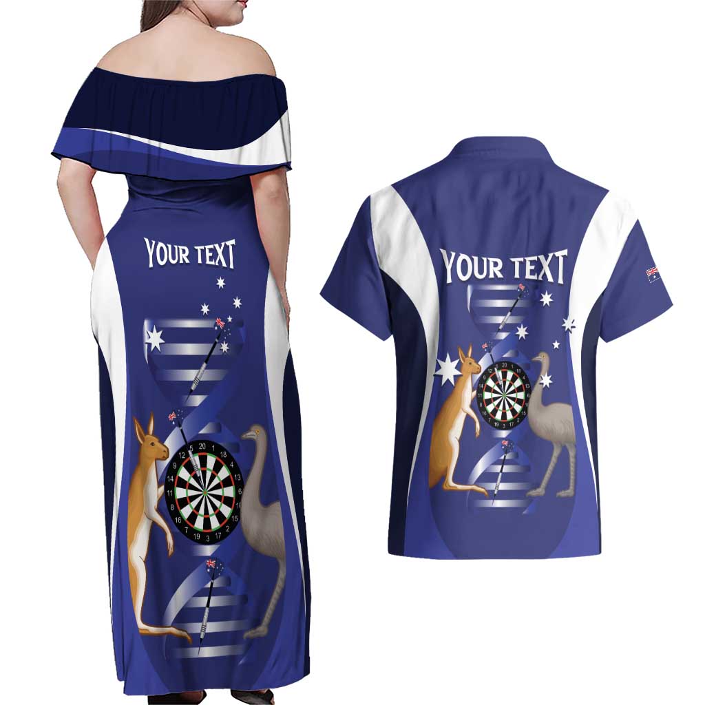 Personalised Australia Darts Couples Matching Off Shoulder Maxi Dress and Hawaiian Shirt Aussie Its In My DNA Flag Color - Aussie Hoodie