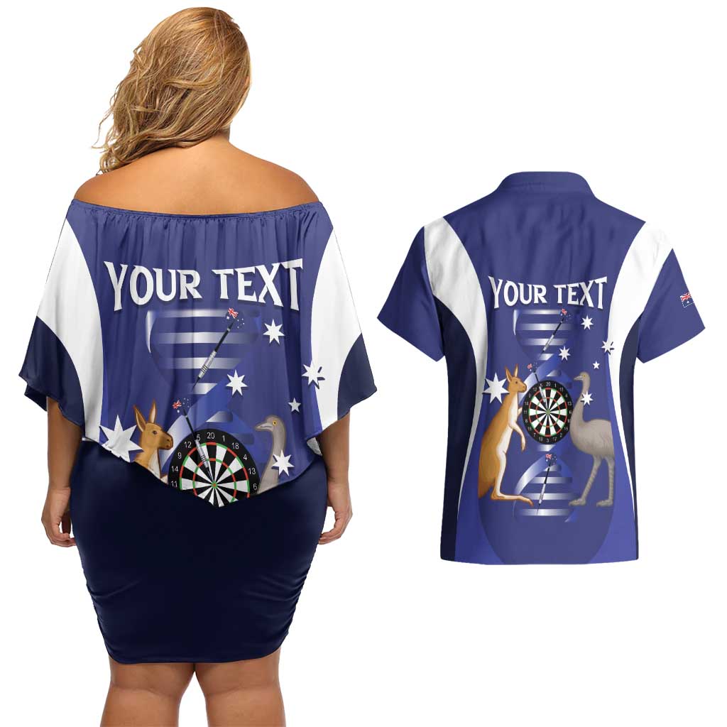 Personalised Australia Darts Couples Matching Off Shoulder Short Dress and Hawaiian Shirt Aussie Its In My DNA Flag Color - Aussie Hoodie