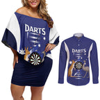 Personalised Australia Darts Couples Matching Off Shoulder Short Dress and Long Sleeve Button Shirt Aussie Its In My DNA Flag Color - Aussie Hoodie