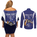 Personalised Australia Darts Couples Matching Off Shoulder Short Dress and Long Sleeve Button Shirt Aussie Its In My DNA Flag Color - Aussie Hoodie