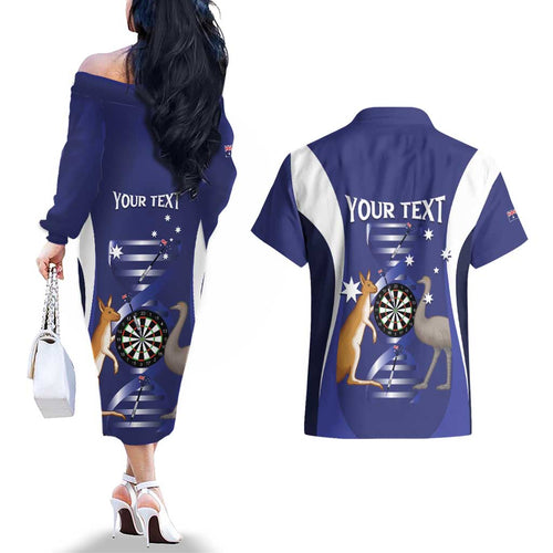 Personalised Australia Darts Couples Matching Off The Shoulder Long Sleeve Dress and Hawaiian Shirt Aussie Its In My DNA Flag Color - Aussie Hoodie