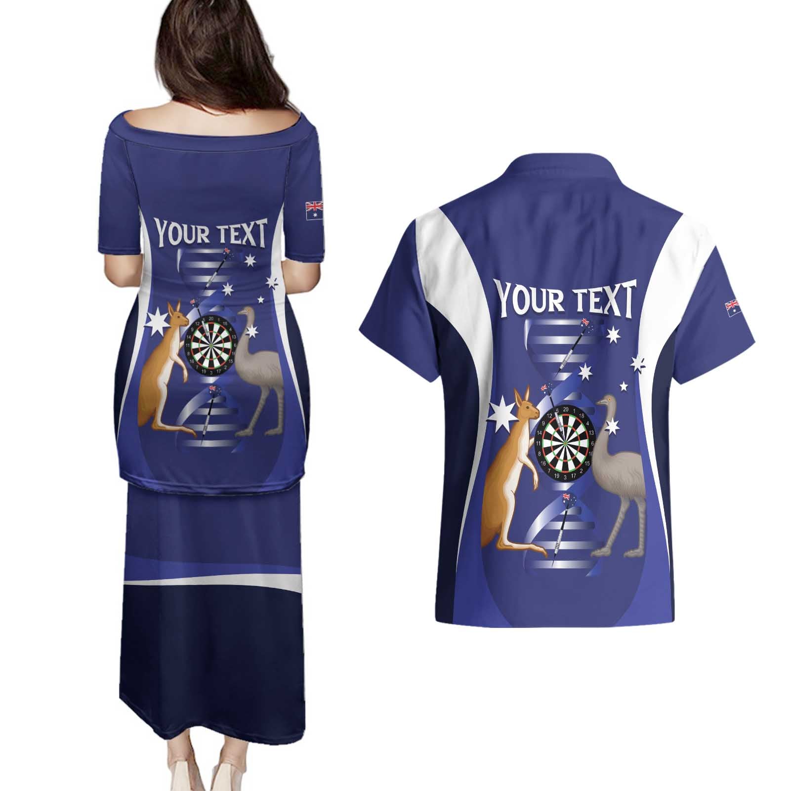 Personalised Australia Darts Couples Matching Puletasi and Hawaiian Shirt Aussie Its In My DNA Flag Color - Aussie Hoodie