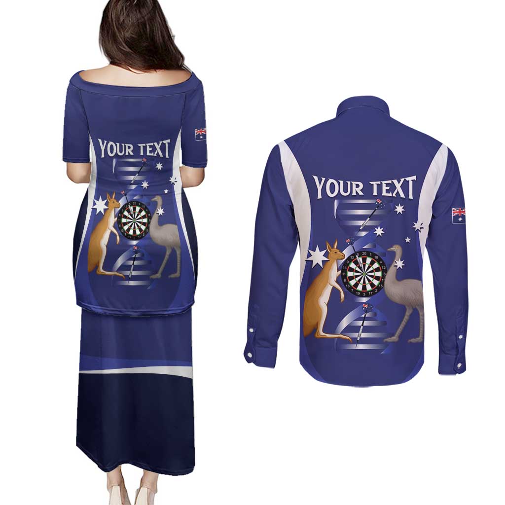 Personalised Australia Darts Couples Matching Puletasi and Long Sleeve Button Shirt Aussie Its In My DNA Flag Color - Aussie Hoodie