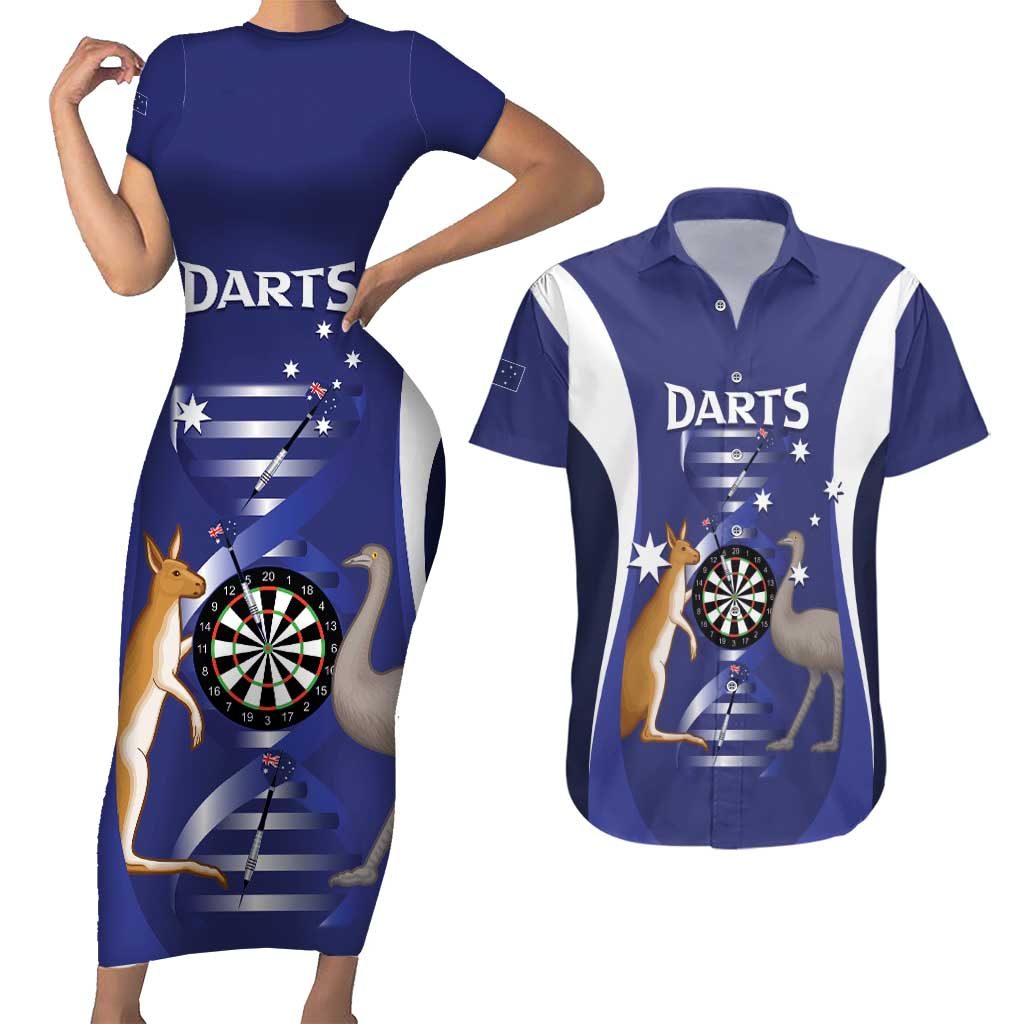 Personalised Australia Darts Couples Matching Short Sleeve Bodycon Dress and Hawaiian Shirt Aussie Its In My DNA Flag Color - Aussie Hoodie