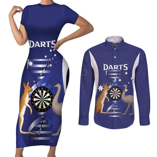 Personalised Australia Darts Couples Matching Short Sleeve Bodycon Dress and Long Sleeve Button Shirt Aussie Its In My DNA Flag Color - Aussie Hoodie