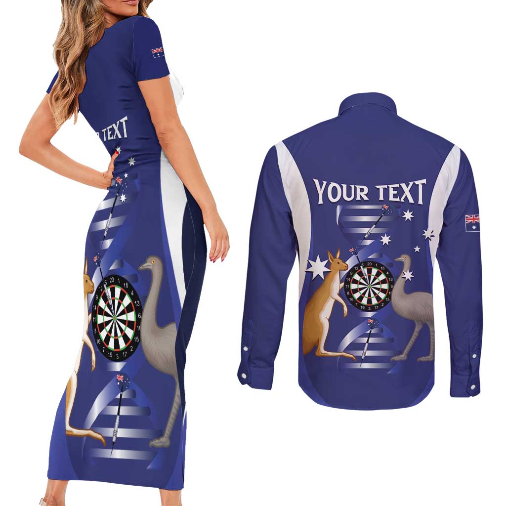 Personalised Australia Darts Couples Matching Short Sleeve Bodycon Dress and Long Sleeve Button Shirt Aussie Its In My DNA Flag Color - Aussie Hoodie
