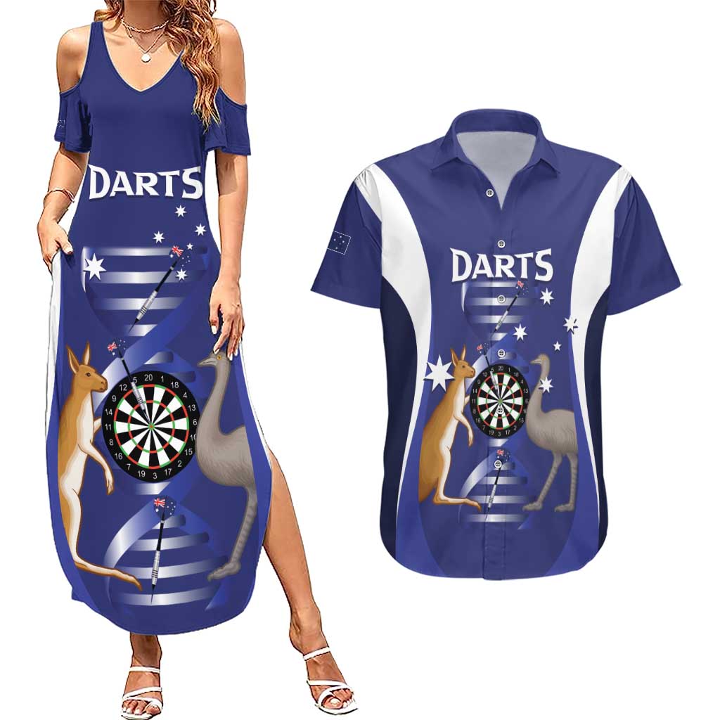 Personalised Australia Darts Couples Matching Summer Maxi Dress and Hawaiian Shirt Aussie Its In My DNA Flag Color - Aussie Hoodie