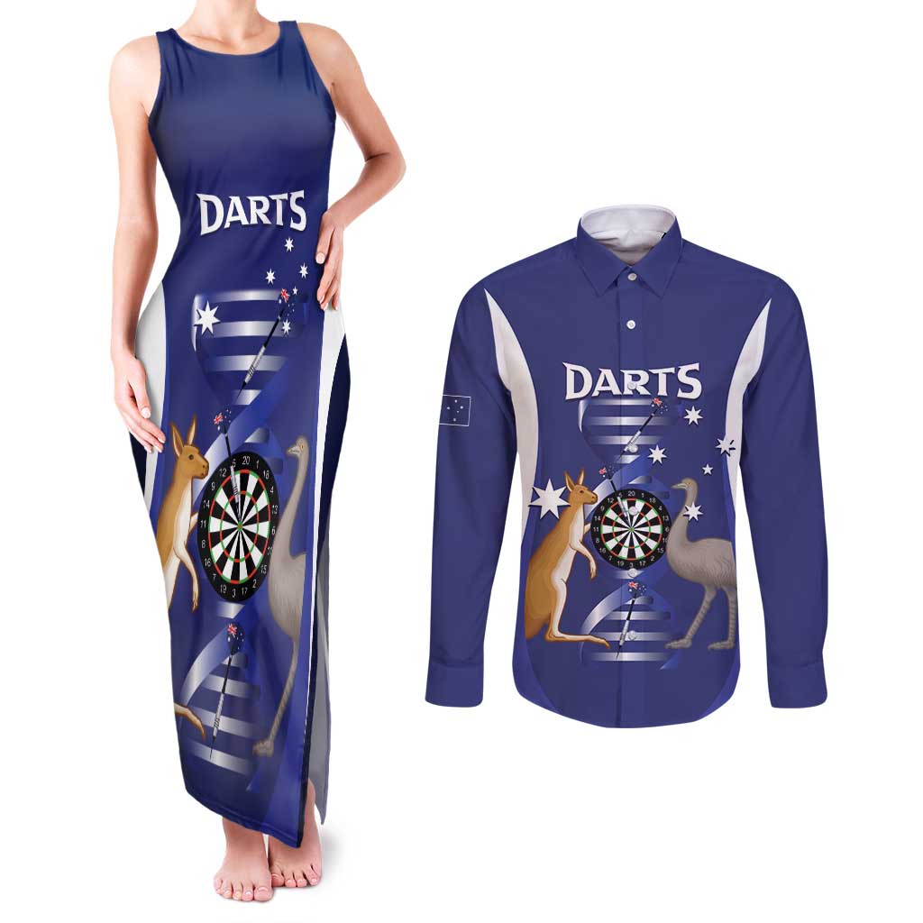 Personalised Australia Darts Couples Matching Tank Maxi Dress and Long Sleeve Button Shirt Aussie Its In My DNA Flag Color - Aussie Hoodie