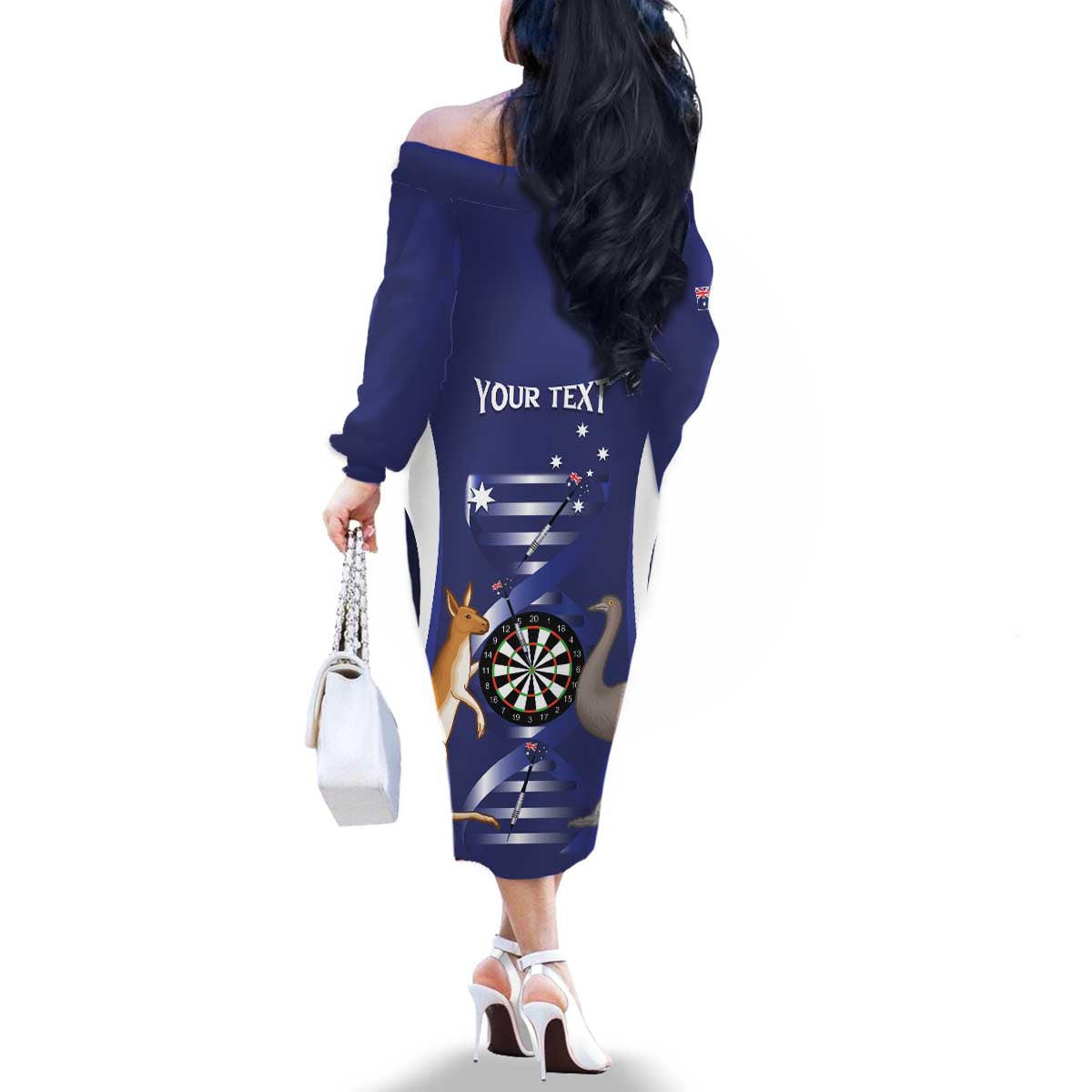 Personalised Australia Darts Family Matching Off The Shoulder Long Sleeve Dress and Hawaiian Shirt Aussie Its In My DNA Flag Color - Aussie Hoodie