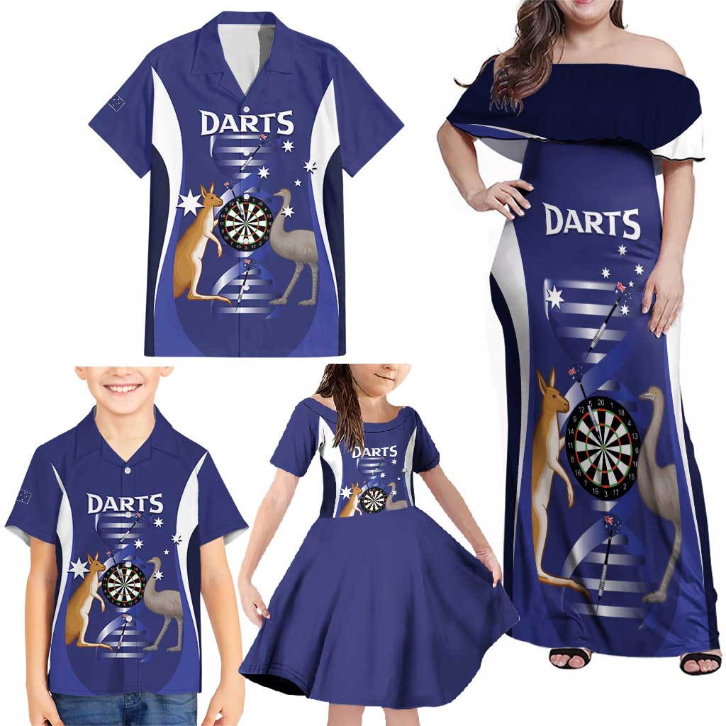 Personalised Australia Darts Family Matching Off Shoulder Maxi Dress and Hawaiian Shirt Aussie Its In My DNA Flag Color - Aussie Hoodie