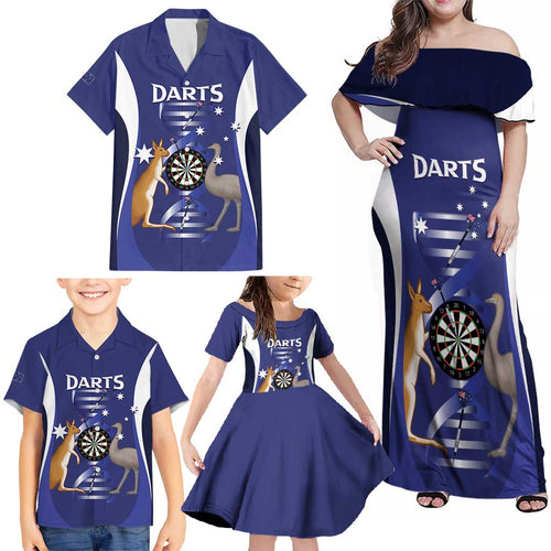 Personalised Australia Darts Family Matching Off Shoulder Maxi Dress and Hawaiian Shirt Aussie Its In My DNA Flag Color - Aussie Hoodie