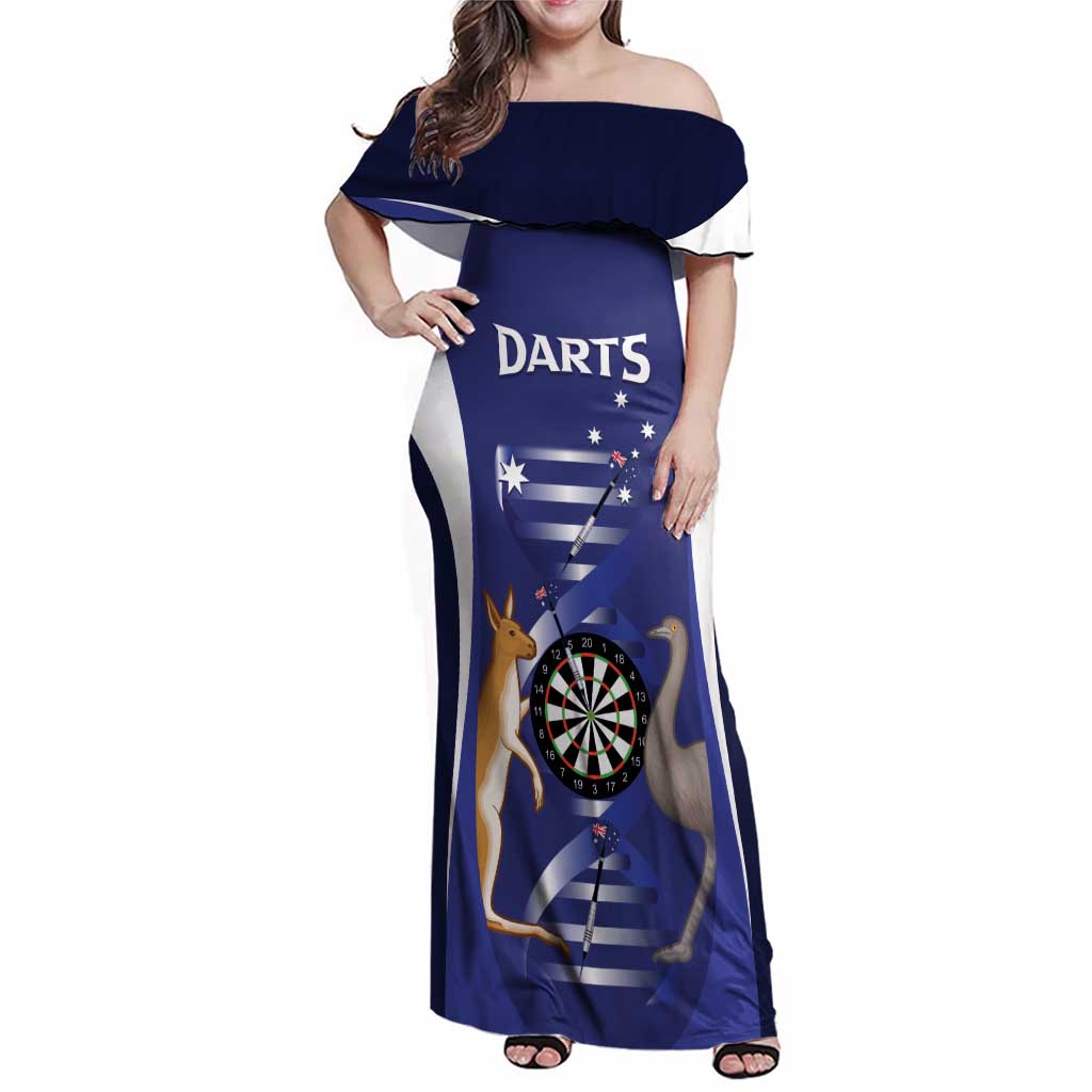 Personalised Australia Darts Family Matching Off Shoulder Maxi Dress and Hawaiian Shirt Aussie Its In My DNA Flag Color - Aussie Hoodie