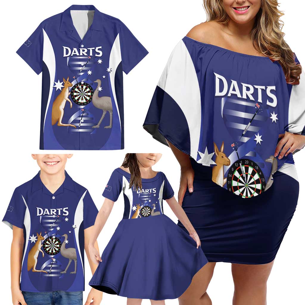 Personalised Australia Darts Family Matching Off Shoulder Short Dress and Hawaiian Shirt Aussie Its In My DNA Flag Color - Aussie Hoodie