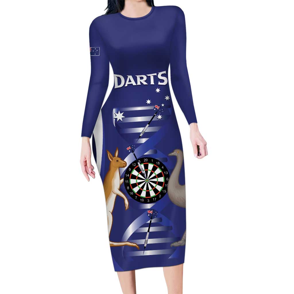 Personalised Australia Darts Long Sleeve Bodycon Dress Aussie Its In My DNA Flag Color - Aussie Hoodie