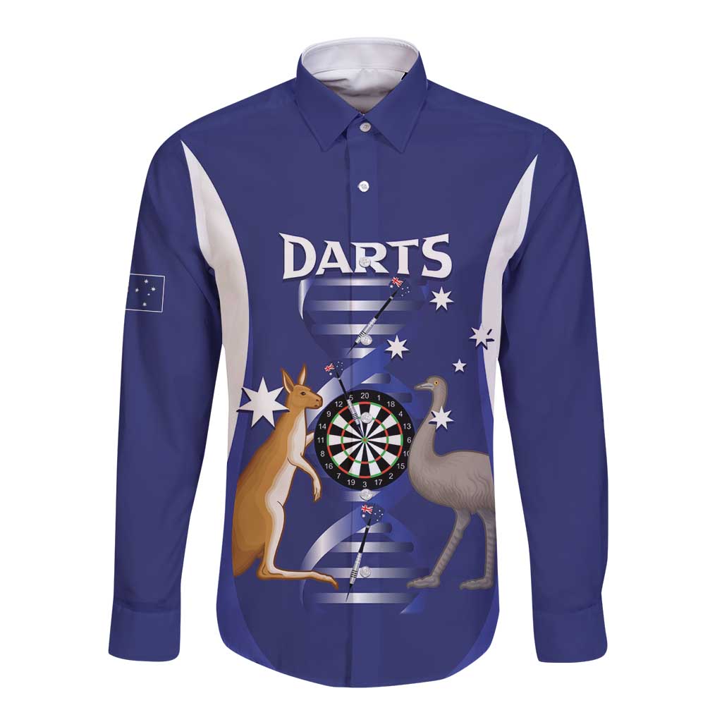 Personalised Australia Darts Long Sleeve Button Shirt Aussie Its In My DNA Flag Color - Aussie Hoodie