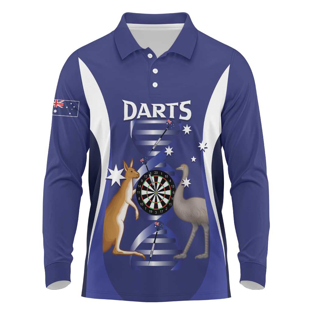 Personalised Australia Darts Long Sleeve Polo Shirt Aussie Its In My DNA Flag Color - Aussie Hoodie