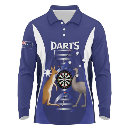 Personalised Australia Darts Long Sleeve Polo Shirt Aussie Its In My DNA Flag Color - Aussie Hoodie