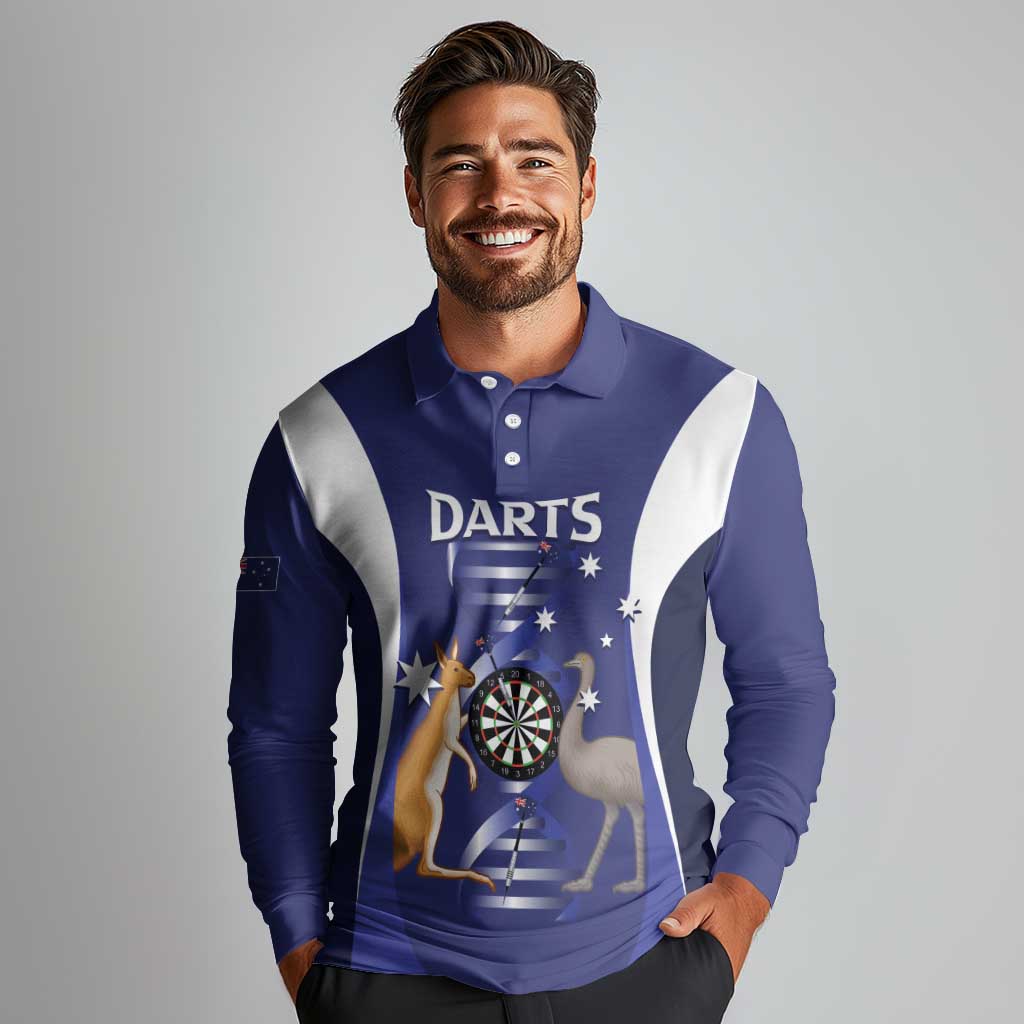 Personalised Australia Darts Long Sleeve Polo Shirt Aussie Its In My DNA Flag Color - Aussie Hoodie