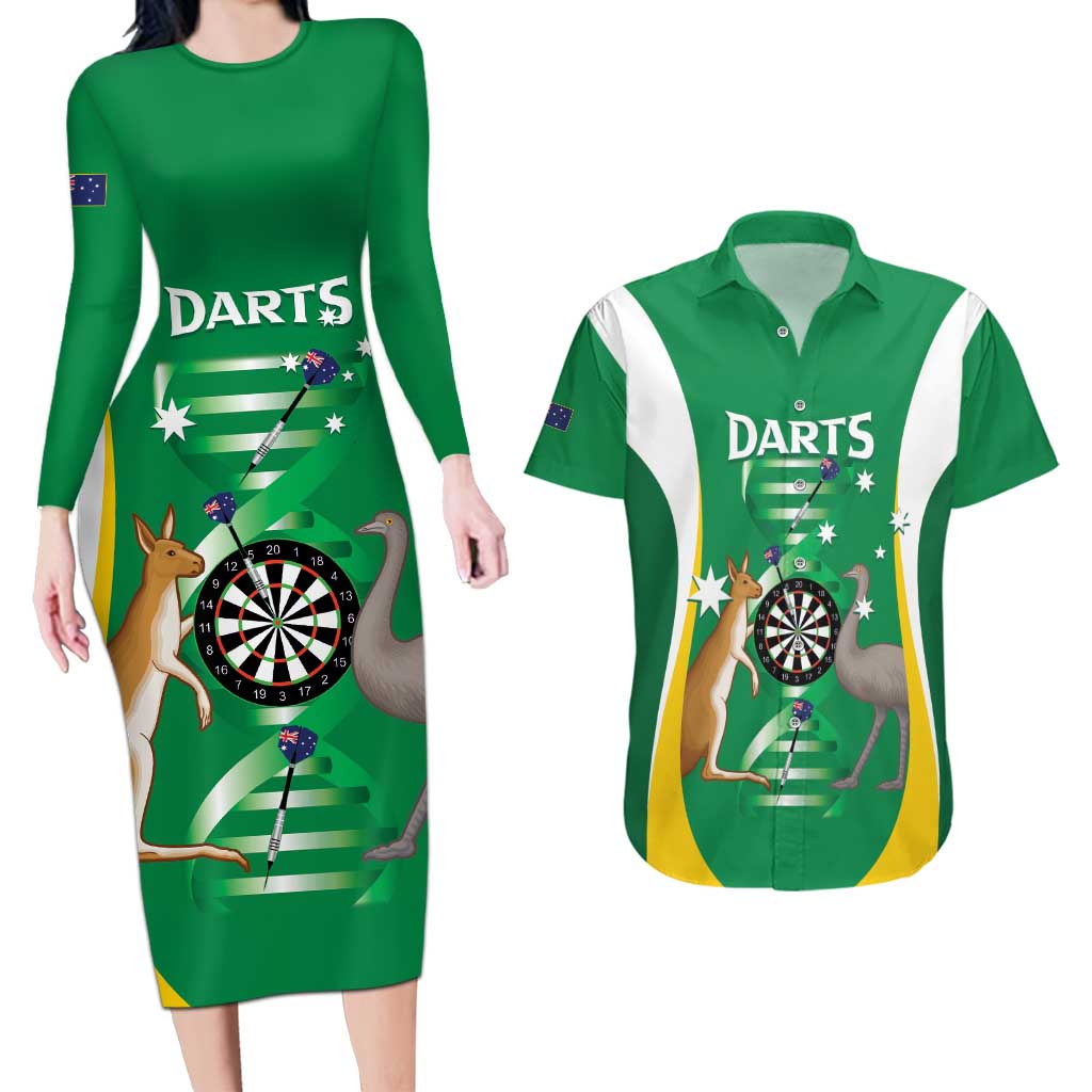 Personalised Australia Darts Couples Matching Long Sleeve Bodycon Dress and Hawaiian Shirt Aussie Its In My DNA National Color - Aussie Hoodie