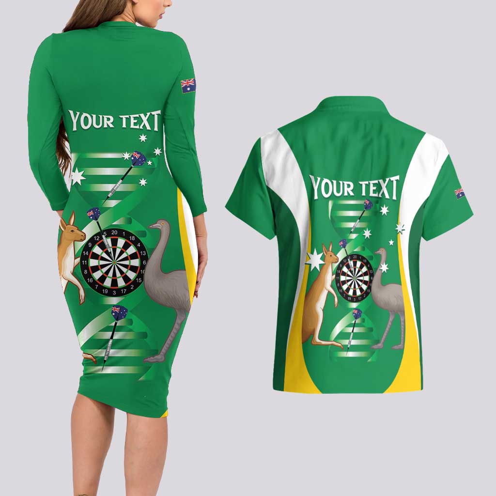 Personalised Australia Darts Couples Matching Long Sleeve Bodycon Dress and Hawaiian Shirt Aussie Its In My DNA National Color - Aussie Hoodie