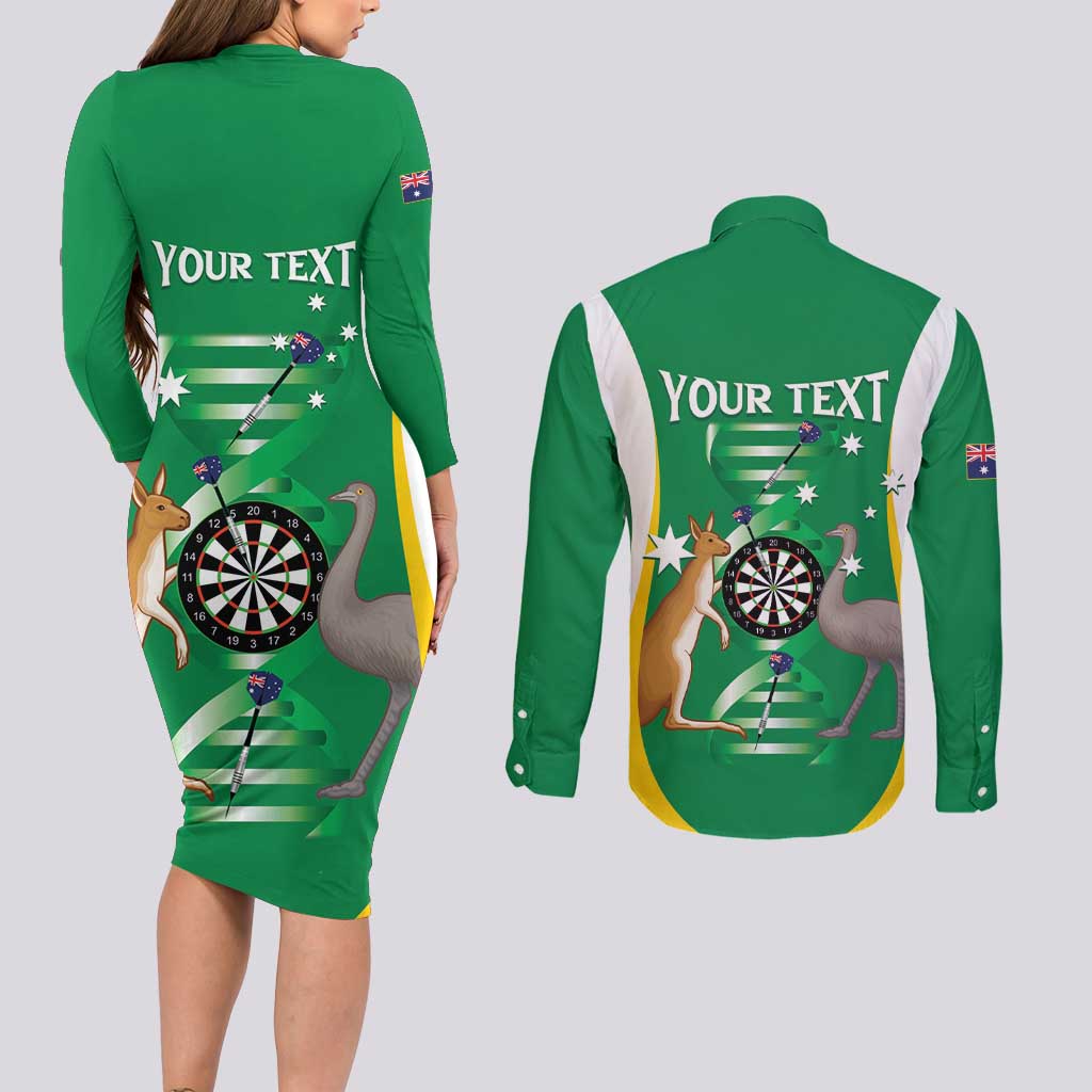 Personalised Australia Darts Couples Matching Long Sleeve Bodycon Dress and Long Sleeve Button Shirt Aussie Its In My DNA National Color - Aussie Hoodie
