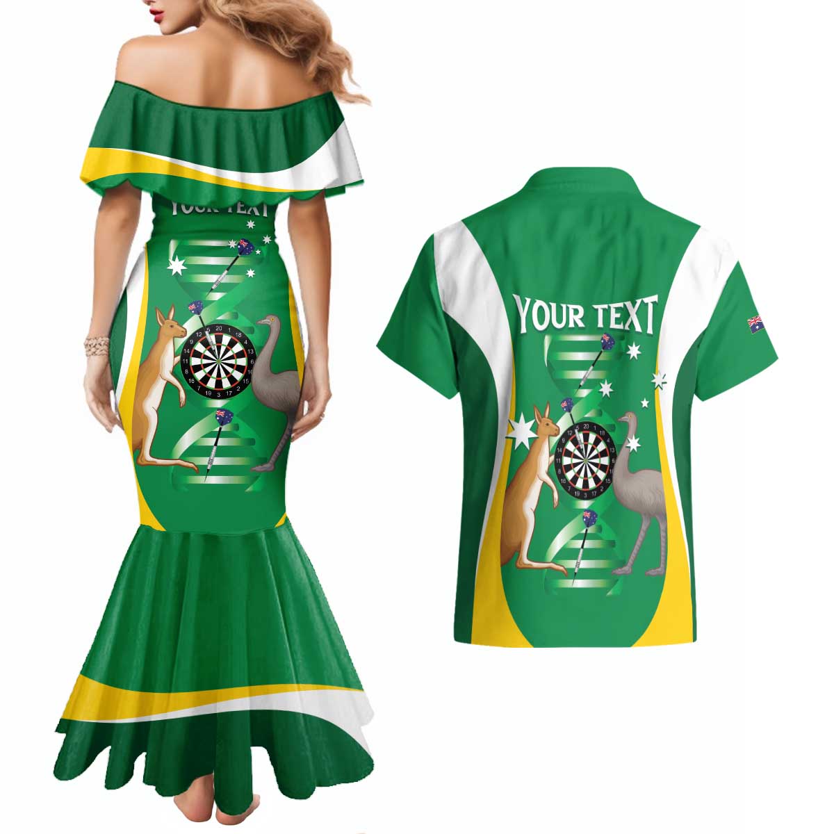 Personalised Australia Darts Couples Matching Mermaid Dress and Hawaiian Shirt Aussie Its In My DNA National Color - Aussie Hoodie