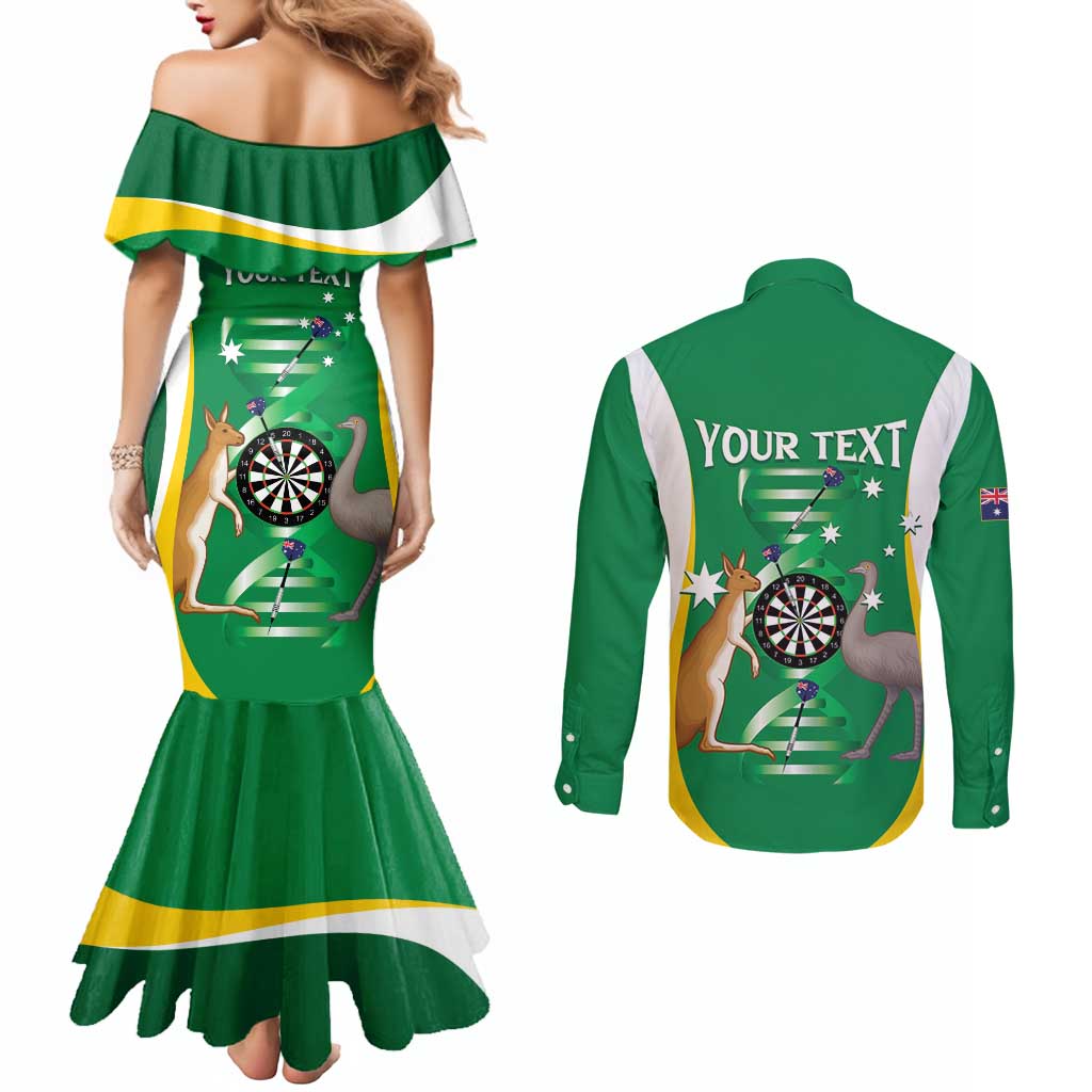 Personalised Australia Darts Couples Matching Mermaid Dress and Long Sleeve Button Shirt Aussie Its In My DNA National Color - Aussie Hoodie