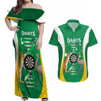 Personalised Australia Darts Couples Matching Off Shoulder Maxi Dress and Hawaiian Shirt Aussie Its In My DNA National Color - Aussie Hoodie