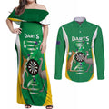 Personalised Australia Darts Couples Matching Off Shoulder Maxi Dress and Long Sleeve Button Shirt Aussie Its In My DNA National Color - Aussie Hoodie
