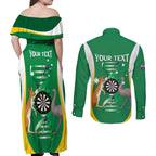 Personalised Australia Darts Couples Matching Off Shoulder Maxi Dress and Long Sleeve Button Shirt Aussie Its In My DNA National Color - Aussie Hoodie