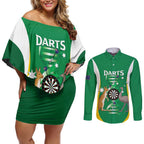 Personalised Australia Darts Couples Matching Off Shoulder Short Dress and Long Sleeve Button Shirt Aussie Its In My DNA National Color - Aussie Hoodie