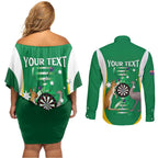 Personalised Australia Darts Couples Matching Off Shoulder Short Dress and Long Sleeve Button Shirt Aussie Its In My DNA National Color - Aussie Hoodie