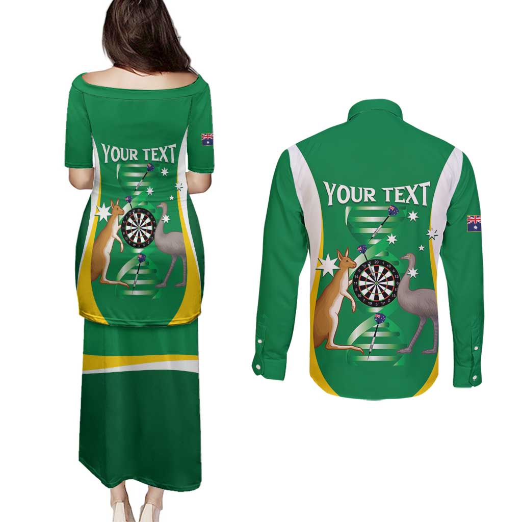 Personalised Australia Darts Couples Matching Puletasi and Long Sleeve Button Shirt Aussie Its In My DNA National Color - Aussie Hoodie