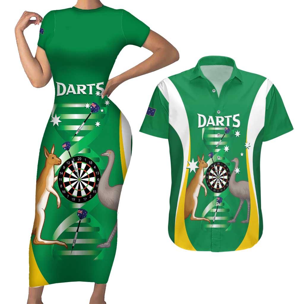 Personalised Australia Darts Couples Matching Short Sleeve Bodycon Dress and Hawaiian Shirt Aussie Its In My DNA National Color - Aussie Hoodie