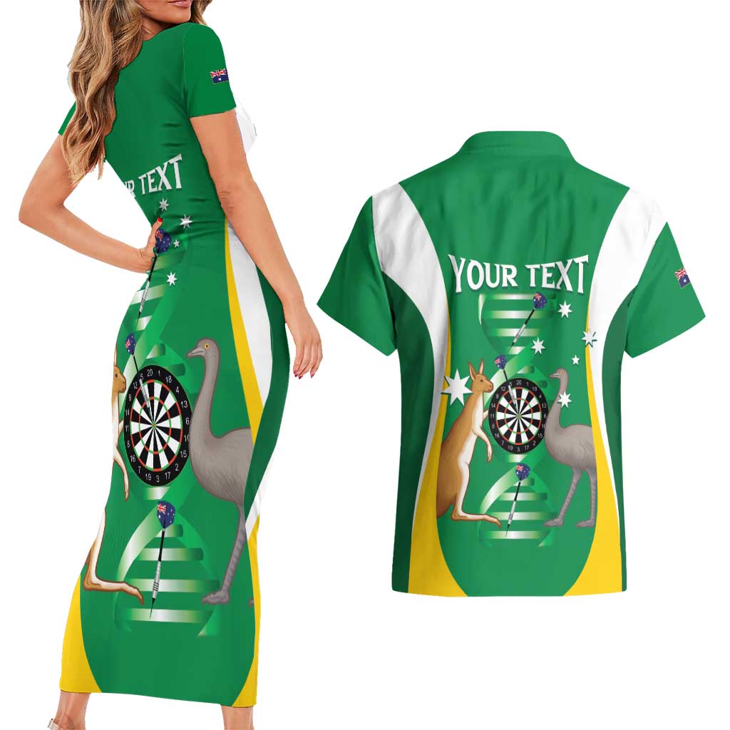 Personalised Australia Darts Couples Matching Short Sleeve Bodycon Dress and Hawaiian Shirt Aussie Its In My DNA National Color - Aussie Hoodie