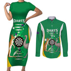 Personalised Australia Darts Couples Matching Short Sleeve Bodycon Dress and Long Sleeve Button Shirt Aussie Its In My DNA National Color - Aussie Hoodie