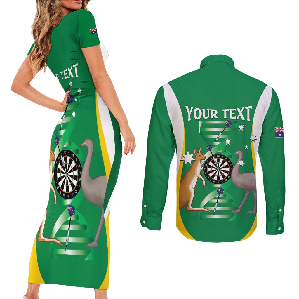 Personalised Australia Darts Couples Matching Short Sleeve Bodycon Dress and Long Sleeve Button Shirt Aussie Its In My DNA National Color - Aussie Hoodie