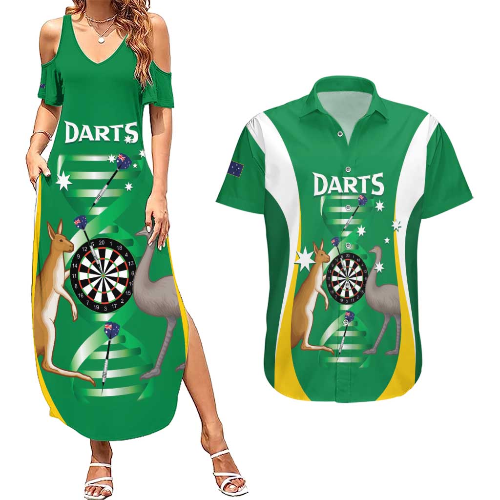 Personalised Australia Darts Couples Matching Summer Maxi Dress and Hawaiian Shirt Aussie Its In My DNA National Color - Aussie Hoodie