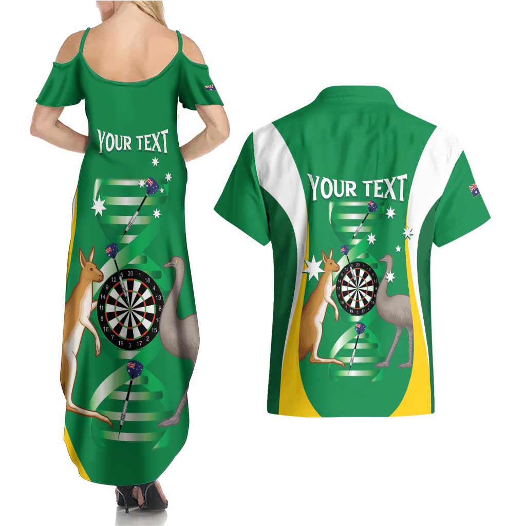Personalised Australia Darts Couples Matching Summer Maxi Dress and Hawaiian Shirt Aussie Its In My DNA National Color - Aussie Hoodie